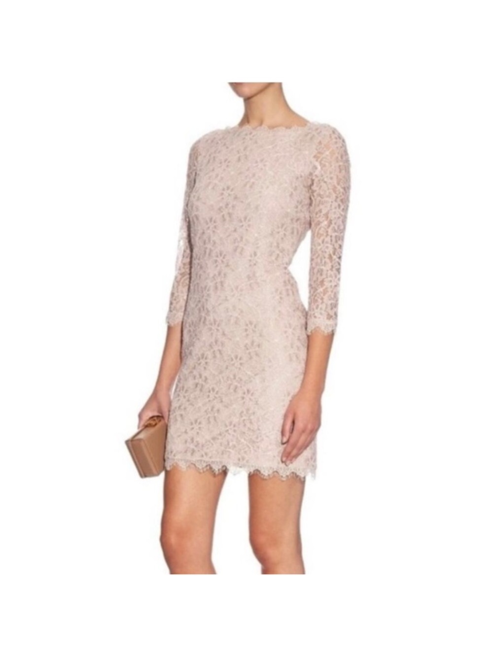 Diane von Furstenburg Zarita Lace Sheath Dress in Blush Pink/Nude 6